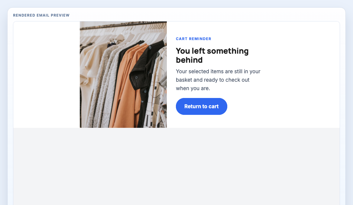 Abandoned Cart Reminder rendered email block preview