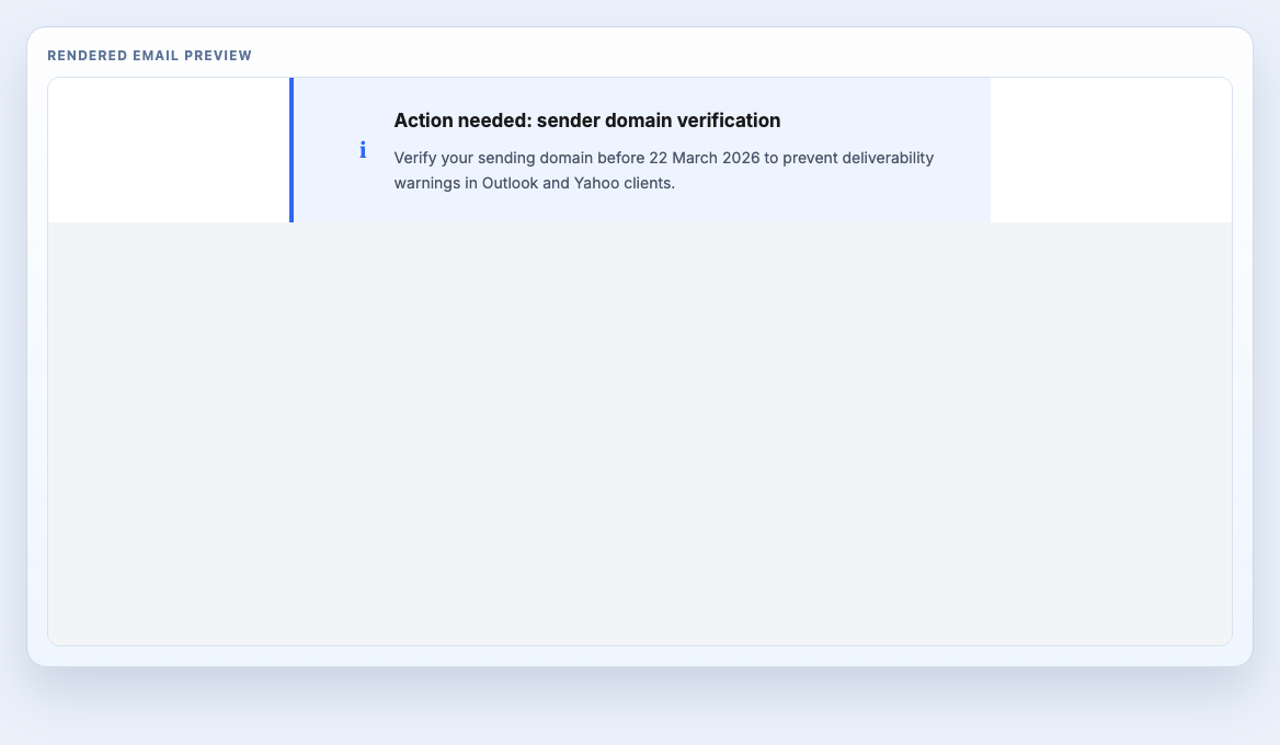 Alert Banner rendered email block preview