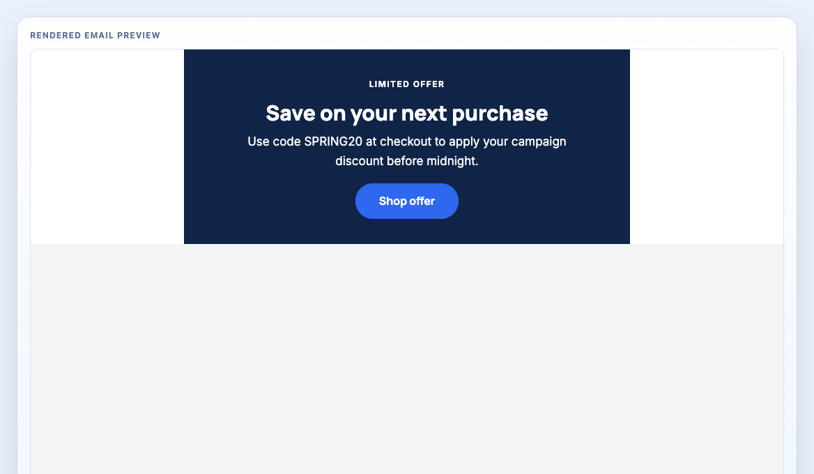 Discount Promotion Banner rendered email block preview