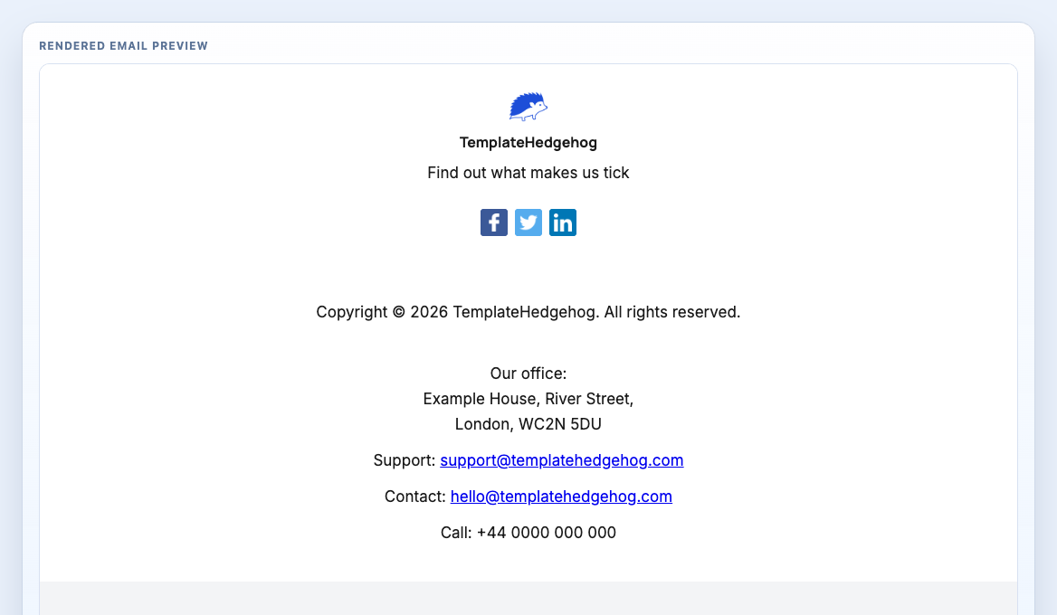Footer Social Light rendered email block preview