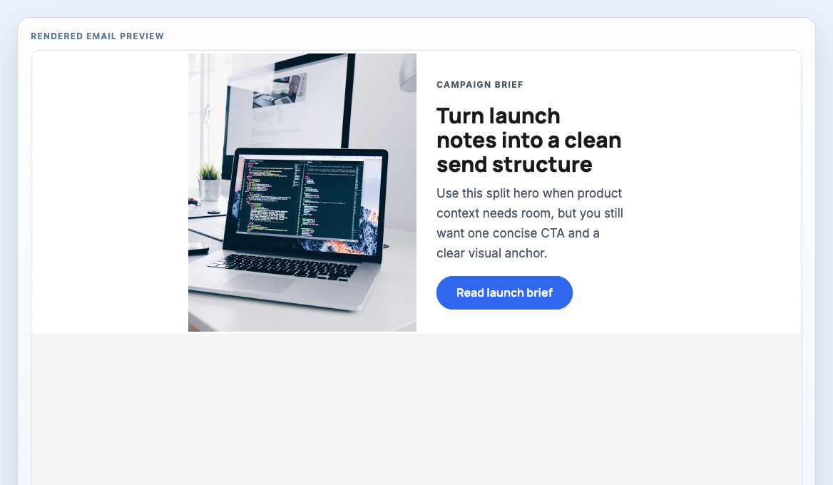Hero Image Left rendered email block preview