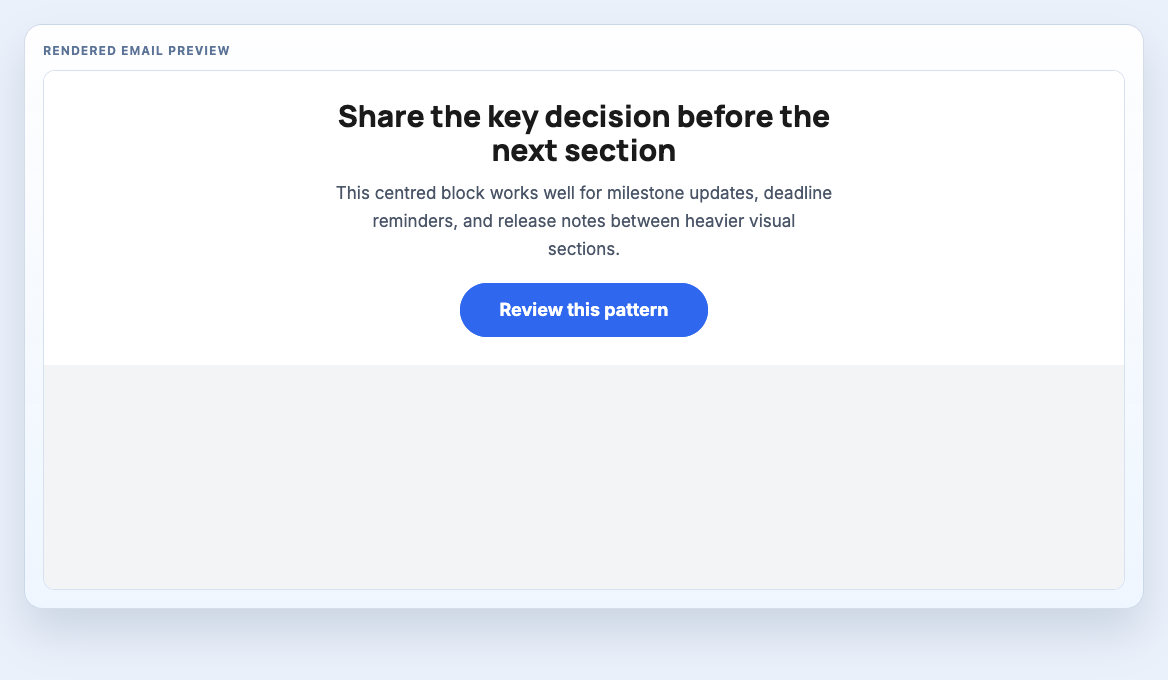 Text Centred rendered email block preview