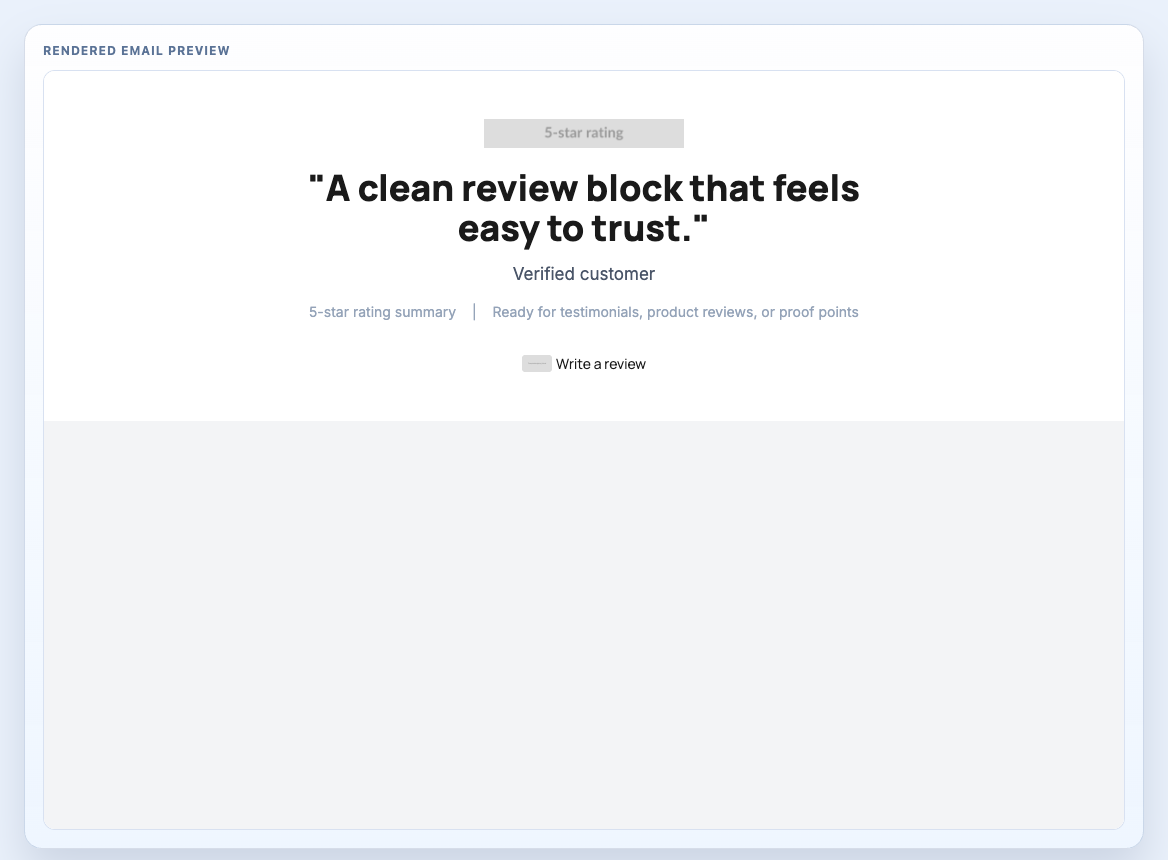 Review CTA Centred rendered email block preview