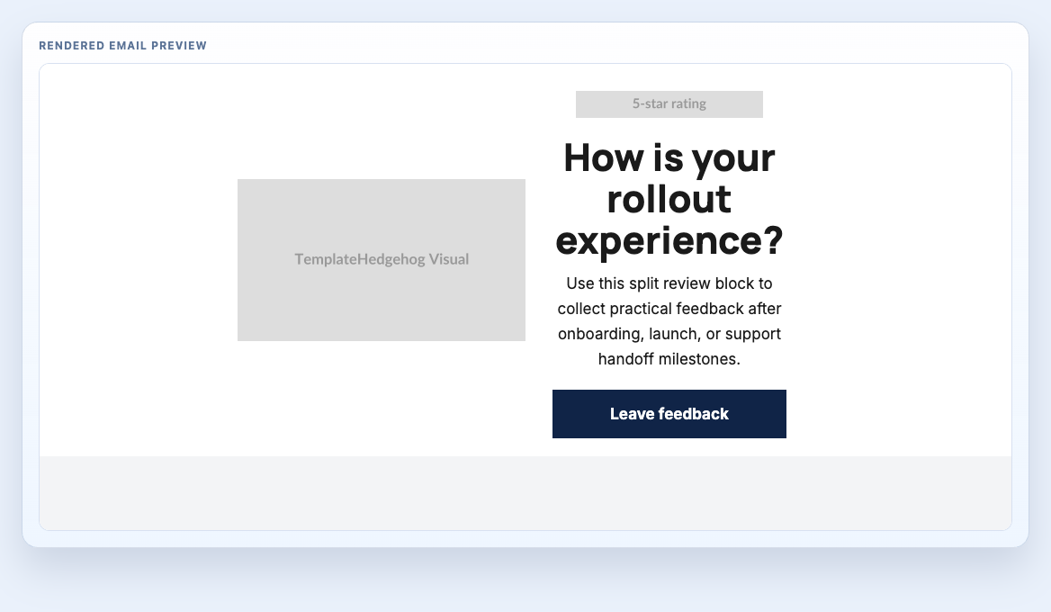 Review Split Image Left rendered email block preview