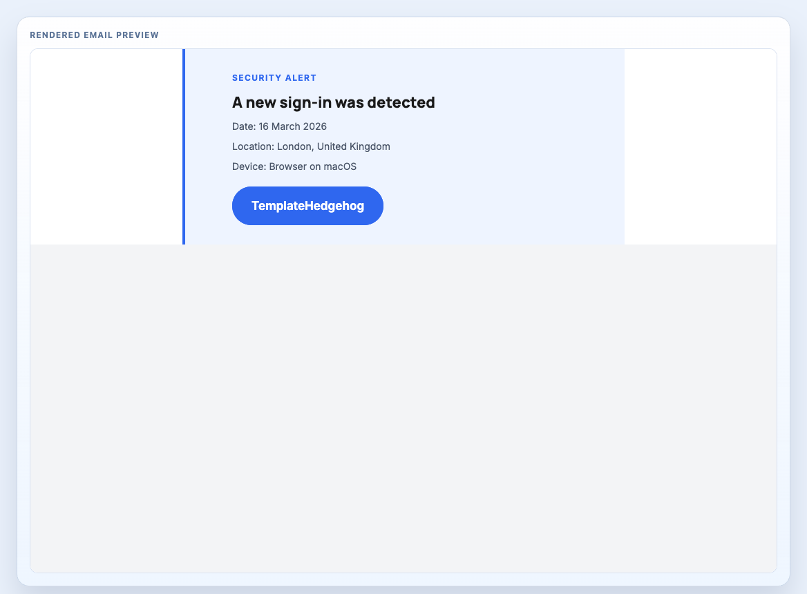 Security Alert Card rendered email block preview