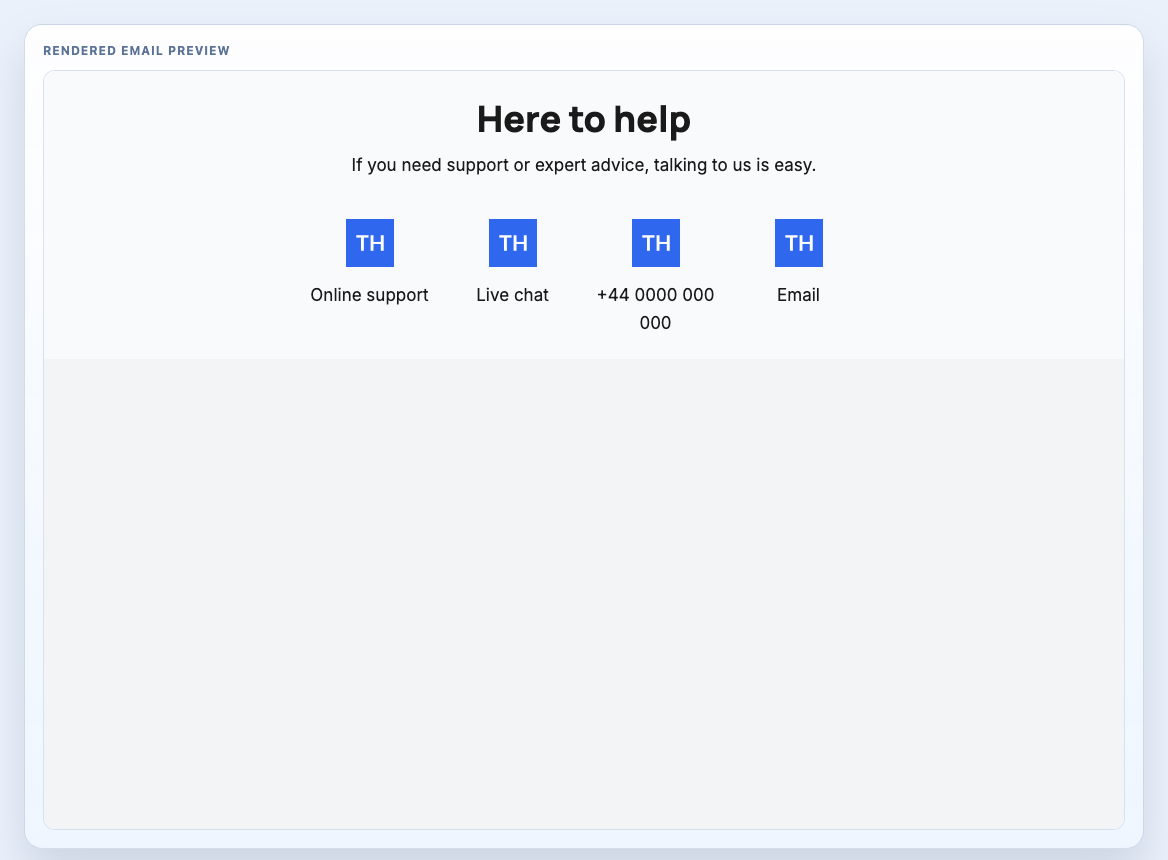 Support Links Light rendered email block preview