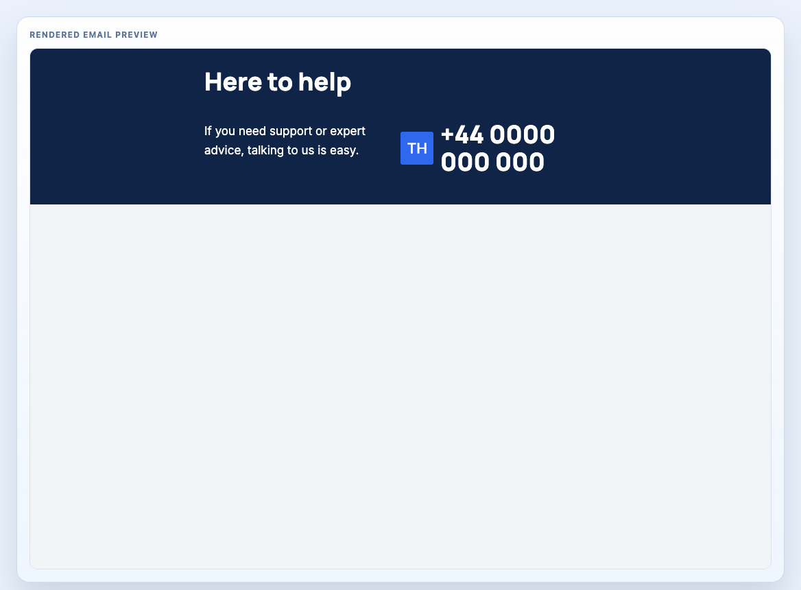 Telephone Support Highlight rendered email block preview