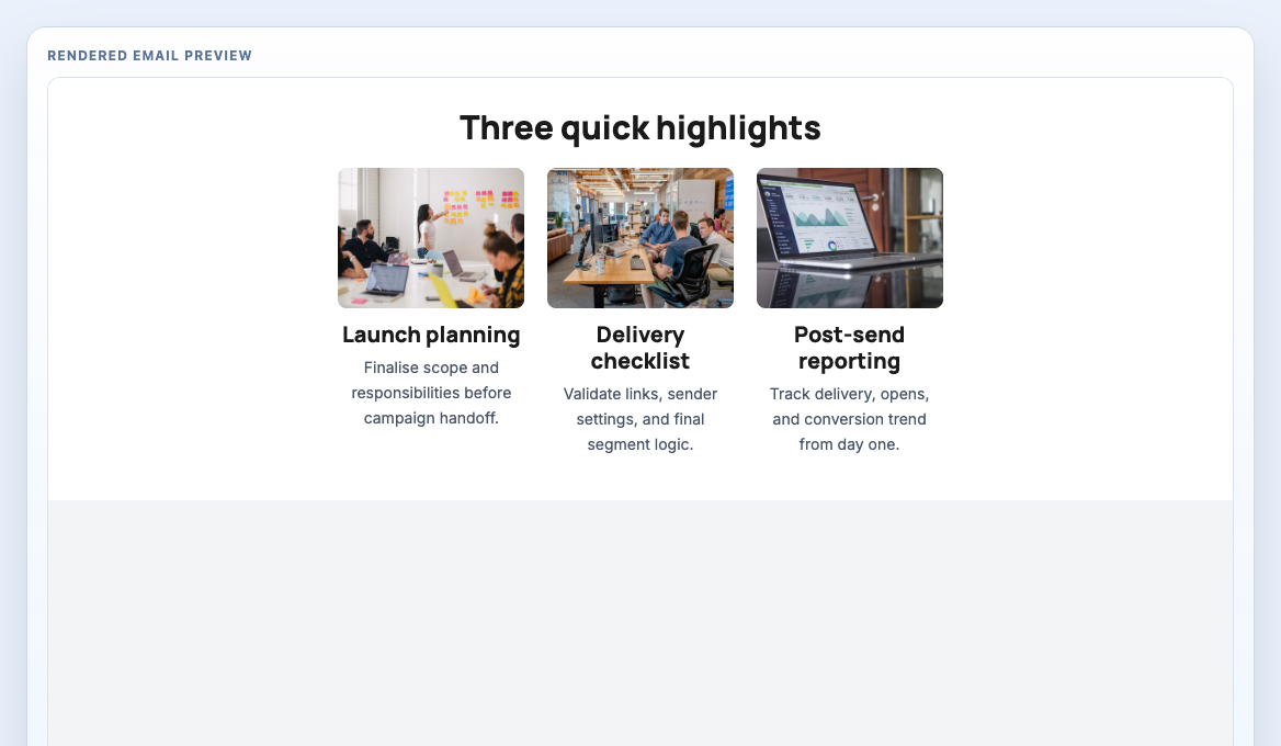 Triple Image Showcase rendered email block preview